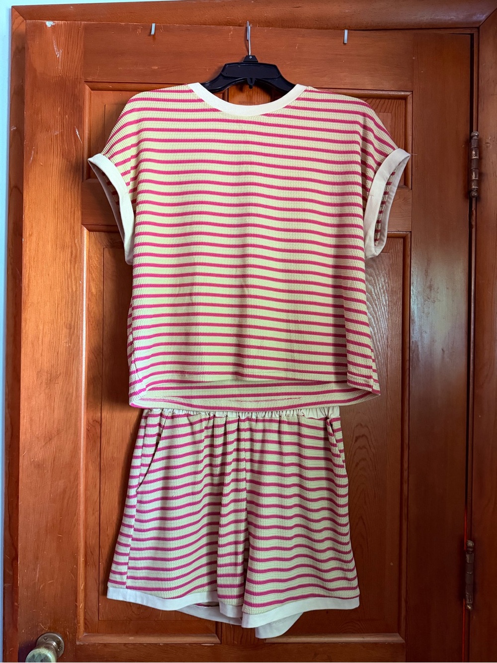 Amazon Pink and Cream Striped Short Sleeve Pajama Set